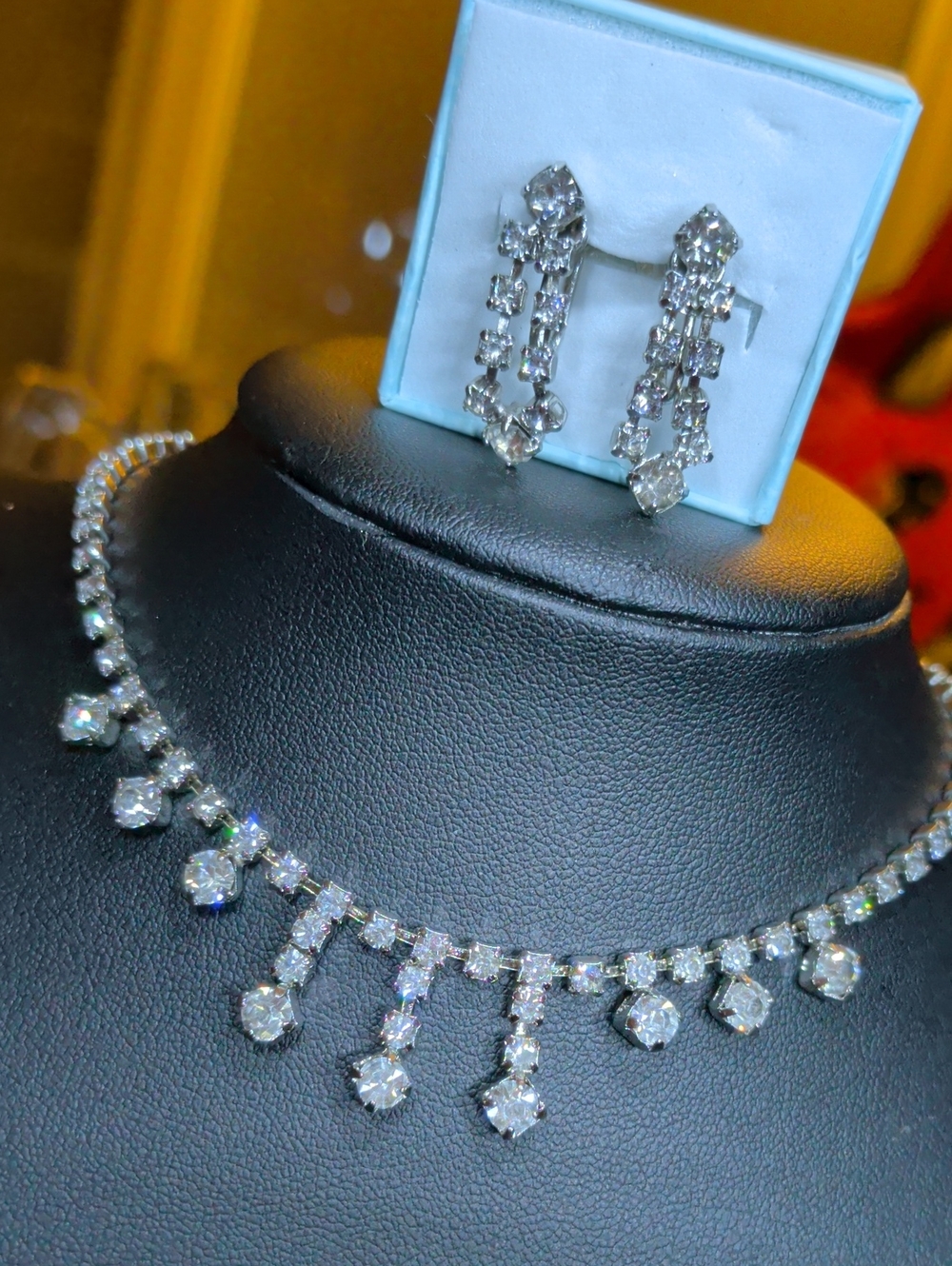 CORO Sparkling Crystal Drop Necklace and Earrings Vintage Set